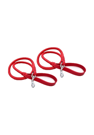 Desingshop 2li Deri Örgü Köpek Gezdirme Kayışı 90cm Kırmızı dsg43