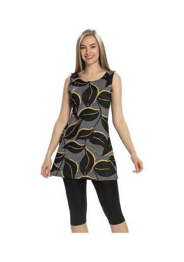 Sıfır Kol Taytlı Yarı Kapalı Mayo 152-506 Siyah Siyah