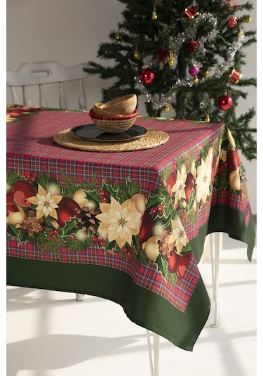 Ays Home Kırmızı Top Desen Yılbaşı Masa Örtüsü