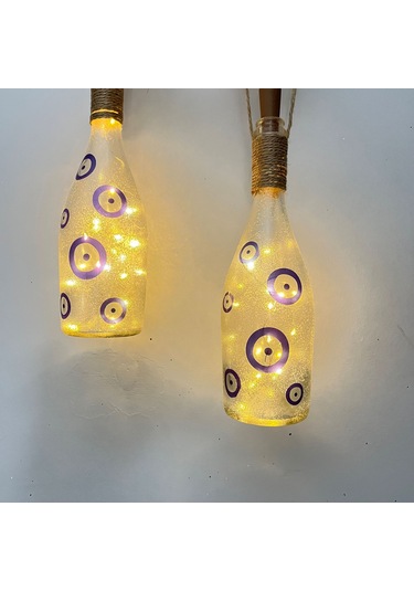 Nazar Boncuklu Şişe Duvar Dekor Apliği 2 Li Set Mavi