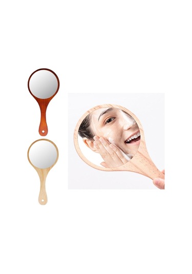 Suntek Ev Seyahat Ahşap Saplı Taşınabilir Ahşap El Makyaj Aynası