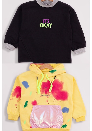 Kız Çocuk 2'li Paket Basic Sweatshirt Siyah