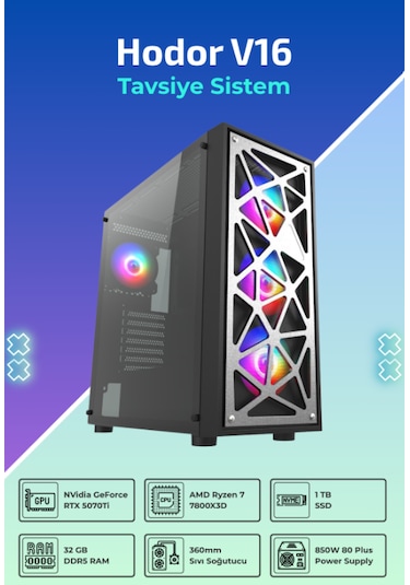 IH Hodor V16 R7-7800X3D 32 GB 1 TB SSD 16 GB RX5070Ti Free Dos Masaüstü Oyuncu Bilgisayarı