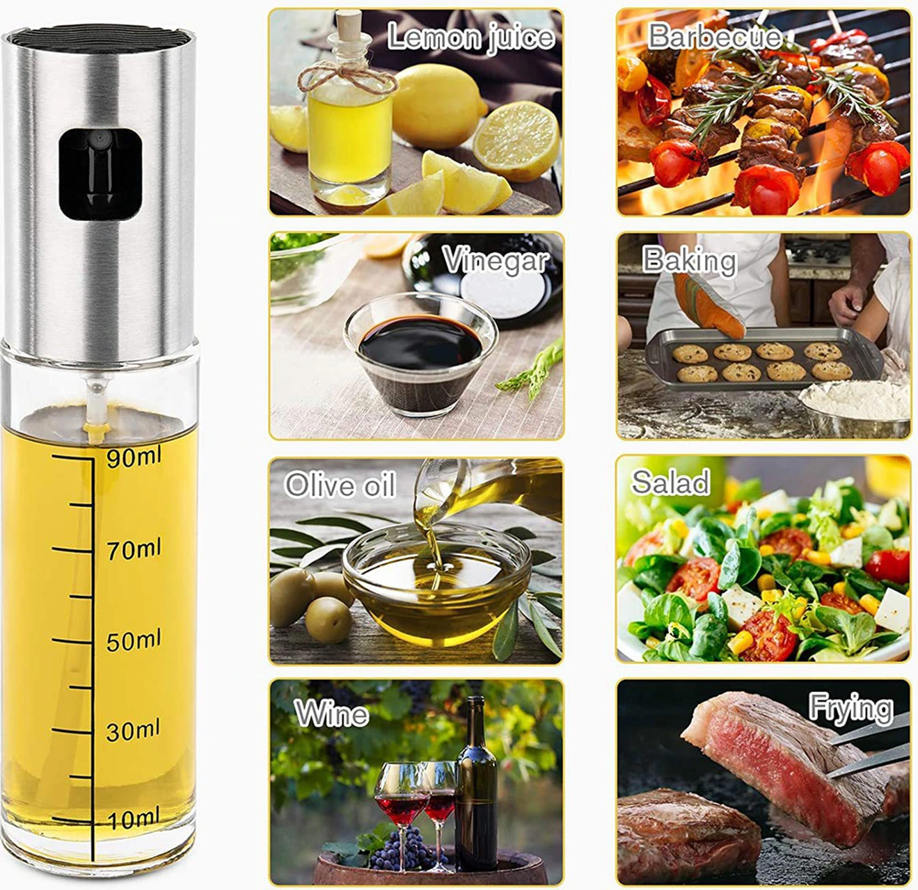 Youmex 8 Parça 304 Çelik Ve Cam Presslu Ölçülü Yağ Spreyi Seti - 2 Sprey, 2 Leylek, 2 Yağ Fırçası, 2 Temizlik Fırçası - Mutfak, Barbekü, Salata İçin Çok Renkli