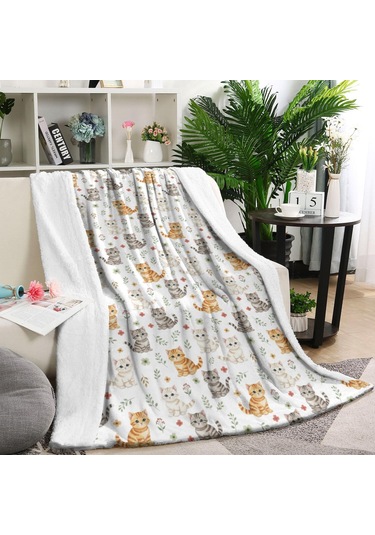 Cat Desenli 40x50 İnç Flanel Polar Battaniye, Yumuşak, Kalın, Tüm Mevsimler-a25 Cat Floral Kitten