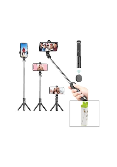 Siyah Selfi Çubuk - Tripod Ayaklı 57cm Uzayan-kısalan Saplı + 1