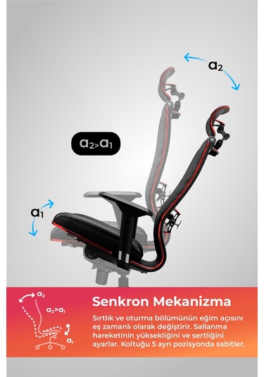 Metta Samurai Red Ergonomik Fileli Ve Deri Oyuncu / Ofis Koltuğu - 2e2.3.7.f Çok Renkli