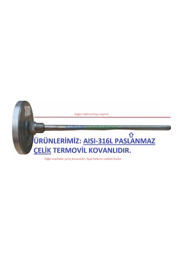 63 MM 500 C Derece 25 Cm Dalma Boylu Fırın Termometresi Pakkens