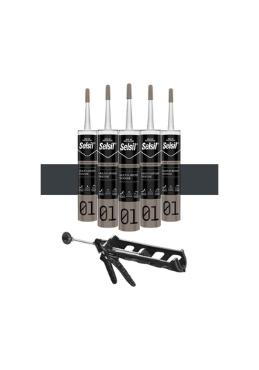 Selsil Ga Silikon 280 Gr. Antrasit Gri 5 Adet , Plastik Tabanca Antrasit - Gri