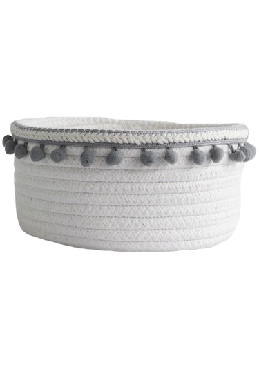 Suntek Güzel Yumuşak Depolama Sepeti Dokuma Pamuk İpliği Yün Gri Peluş Top Gri