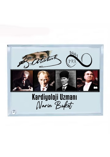 Atatürk Hediyesi Unvan Ve İsimli Kişiye Özel Baskılı Cam Çerçeve