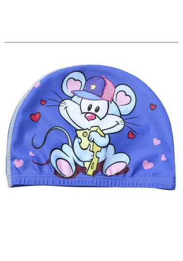 Çocuklar İçin Mavi Mick Deniz Havuz Bonesi, Likralı Bez Bone Yüzü Mavi