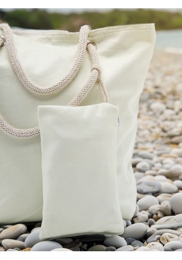 Cüzdan Hediyeli Kadın Plaj Çantası - Krem