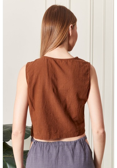 Şık Farklı Tarz Asi Keten Bluz - Modern Ve Cesur Tasarım Kiremit