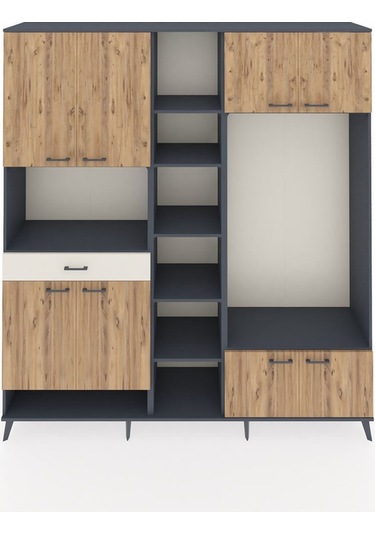 Hyperion Dolap 12 Raflı Tek Çekmeceli 8 Kapaklı 220x44x243 Antrasit-çam/aytaşı Atlas Çam/aytası