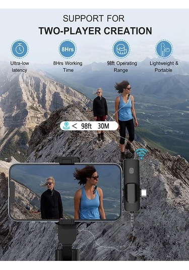 2'li Kablosuz 3in1 Yaka Mikrofonu Type-c Lighting 3.5mm Jack Uyum