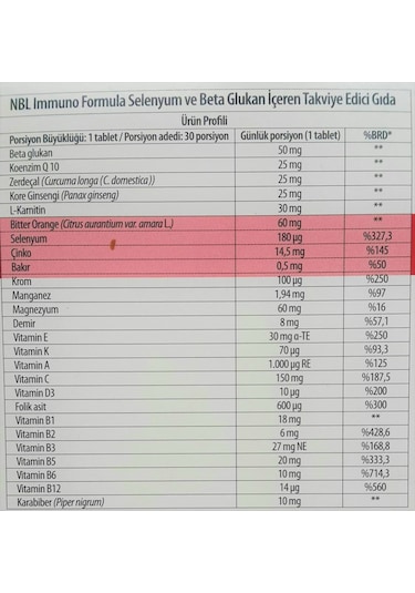 Nbl Immuno Formula Multimineral Takviyesi 30 Tablet