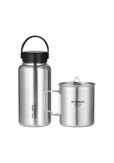 Tomshoo H8315+h8-1050ml Paslanmaz Çelik Su Şişesi Sızdırmaz Gümüş