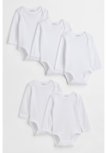 Lilabio %100 Organik Pamuk 5'li Beyaz Uzun Kollu Bebek Body Beyaz
