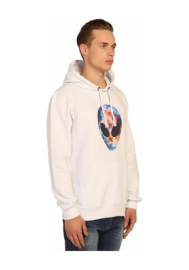 Bant Giyim - Alien Cosmos Beyaz Kapşonlu Erkek Sweatshirt Hoodie
