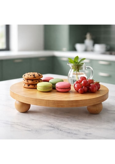 Bambu Top Mantar Ayaklı Yuvarlak Sunumluk 25x25 Cm Şık Pasta & Tatlı Servis Tabağı Kahverengi