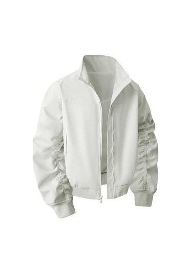 Yingfu Amerikan Tarzı Dik Yakalı Pilot Ceketi Erkekler İçin Sağlam Beyzbol Ceketi Beyaz Beyaz