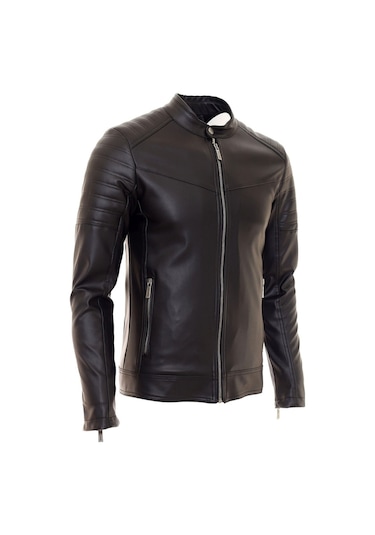 Oliggopol Erkek Siyah İç Cepli Slim Fit Spor Deri Ceket Dm Siyah