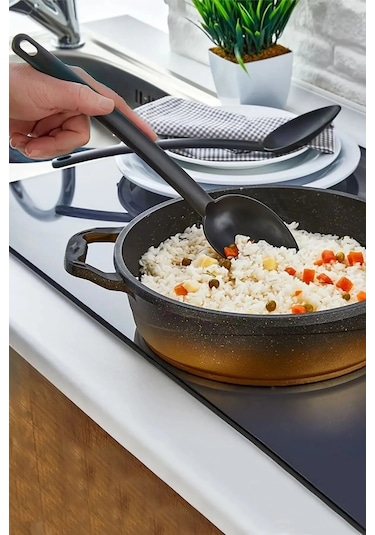 4 Parça Yanmaz Yapışmaz Teflon Kaplama Servis Seti Kepçe Kevgir Spatula Kaşık Plastik Servis Takımı