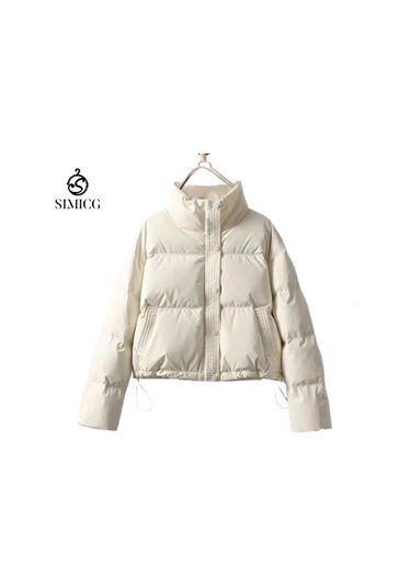 Yeni Kışlık Yıkanmayan Deri Kısa Kalınlaştırılmış Kadın Pamuklu Mont Beyaz