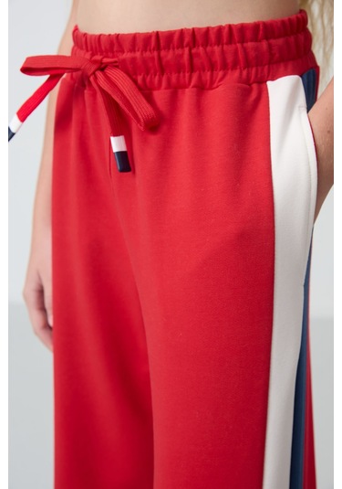 Tommy Life Açık Kırmızı Yırtmaç Detaylı Cepli Geniş Paça Kız Çocuk Eşofman Alt - 75141 Açık Kırmızı