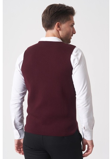 White Stone Campinas 202438 Slim Fit Pamuklu Yelek Triko Bordo Bordo