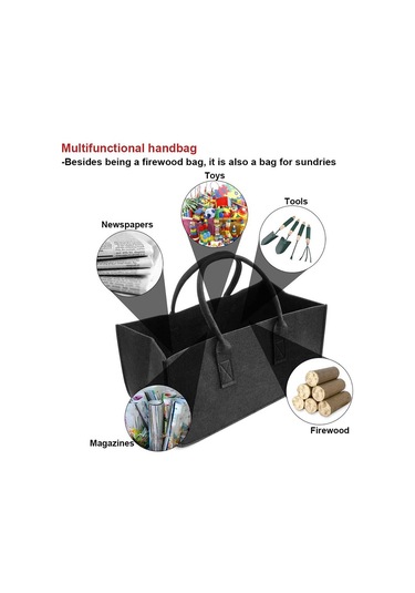 Şömine Odun Saklama Çantası, Keçe Malzeme, Gri Gri