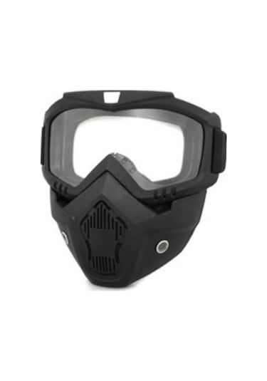 Cross Motosiklet Bisiklet Gözlüğü Açık Kask Maskesi Süngerli Bant Lastikli Jet Maske Şeffaf Camlı Siyah