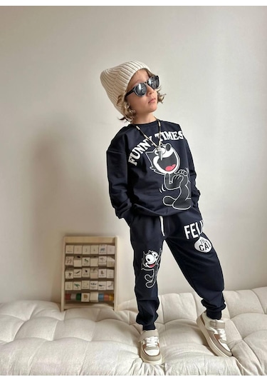 Erkek Çocuk 2 İplik Alt Üst Eşofman Takımı Lacivert 1666 Lacivert