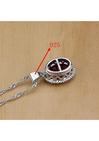 Pomoiii Doğal 925 Gümüş Takı Kırmızı Birthstone Charm Takı Setleri Kadın Küpe/kolye/kolye/yüzük/bilezik Gökyüzü Mavisi 6