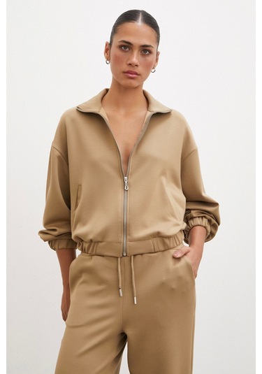 Never More Fermuarlı Sweatshirt Camel