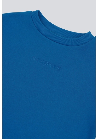 Kids Boy Nakışlı Sweatshirt Saks Mavi