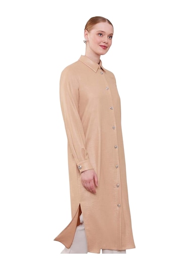 Kadın Gömlek Yaka Airobin Kumaş Tunik 230061 Bej