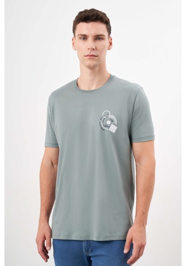 Erkek Yeşil Trend Süprem Baskılı Bisiklet Yaka Dynamic Fit T-shirt 24ys018031700 Yeşil