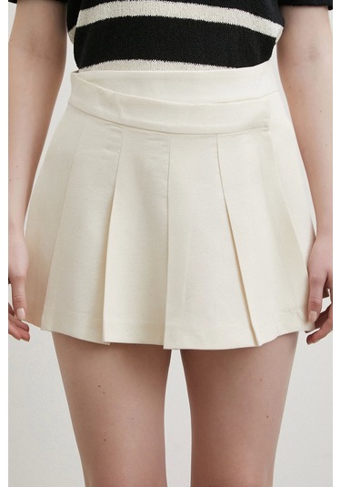 Pileli Şort Etek Ekru Ekru