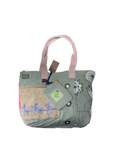 Vintage Salaş Çok Renkli Orta Boy Günlük Seyahat Gezi Omuz Çantası 36cmx34cm Pembe