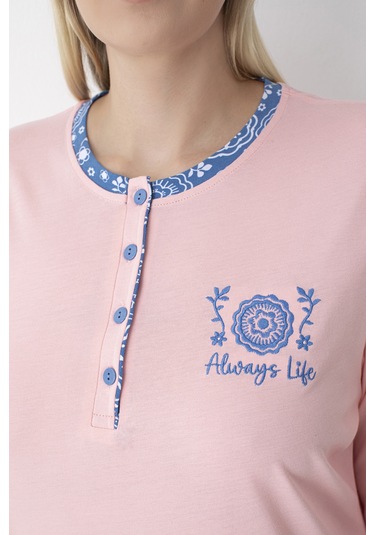 Pembe Pembe/mavi Desenli Büyük Beden Pijama Takımı Pembe