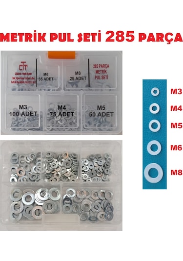 PUL SETİ METRİK 285 PARÇA M3-M4-M6-M8 PUL SETİ