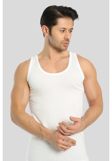 Erkek Beyaz Pamuklu Omuzu Lok Dikişli Atlet 3'lü Paket Beyaz