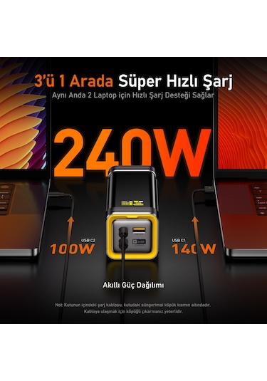 Aohi 27.600 Mah 240w Powerbank, Youth 3 Portlu Şarj Adaptörü