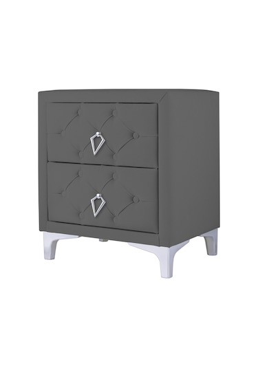 Ruby 2 Çekmeceli Komodin-silver Model Kapitoneli Yatak Odası Iki Çekmeceli Komodin&şifonyer Modeli Gri