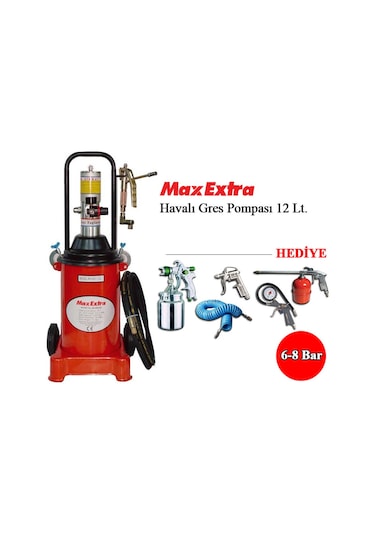 Max-Extra Havalı Gres Pompası 12 Litre 8 Bar + Havalı Alet Seti N11.8121