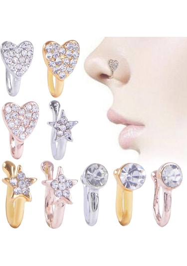 Suntek Glitter Klipsli Sahte Burun Halkası Altın-yıldız Altın