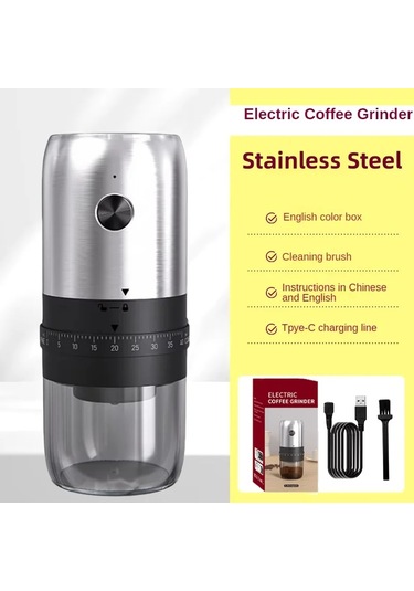 Myinkai Taşınabilir Kahve Değirmeni Elektrikli Usb Şarj Gümüş - Siyah