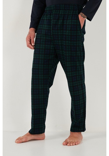 Buratti Ekoseli Pamuklu Regular Fit Yüksek Bel Bisiklet Yaka Erkek Pijama Takımı 6574000 Lacivert